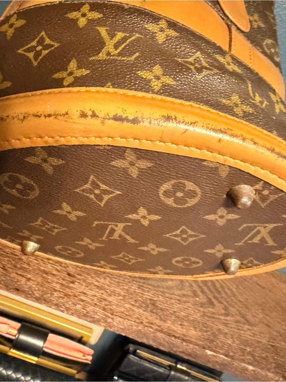 Louis Vuitton Vintage 1970’s Brown Monogram and Tan Leather Bucket Bag COA - Picture 7 of 13